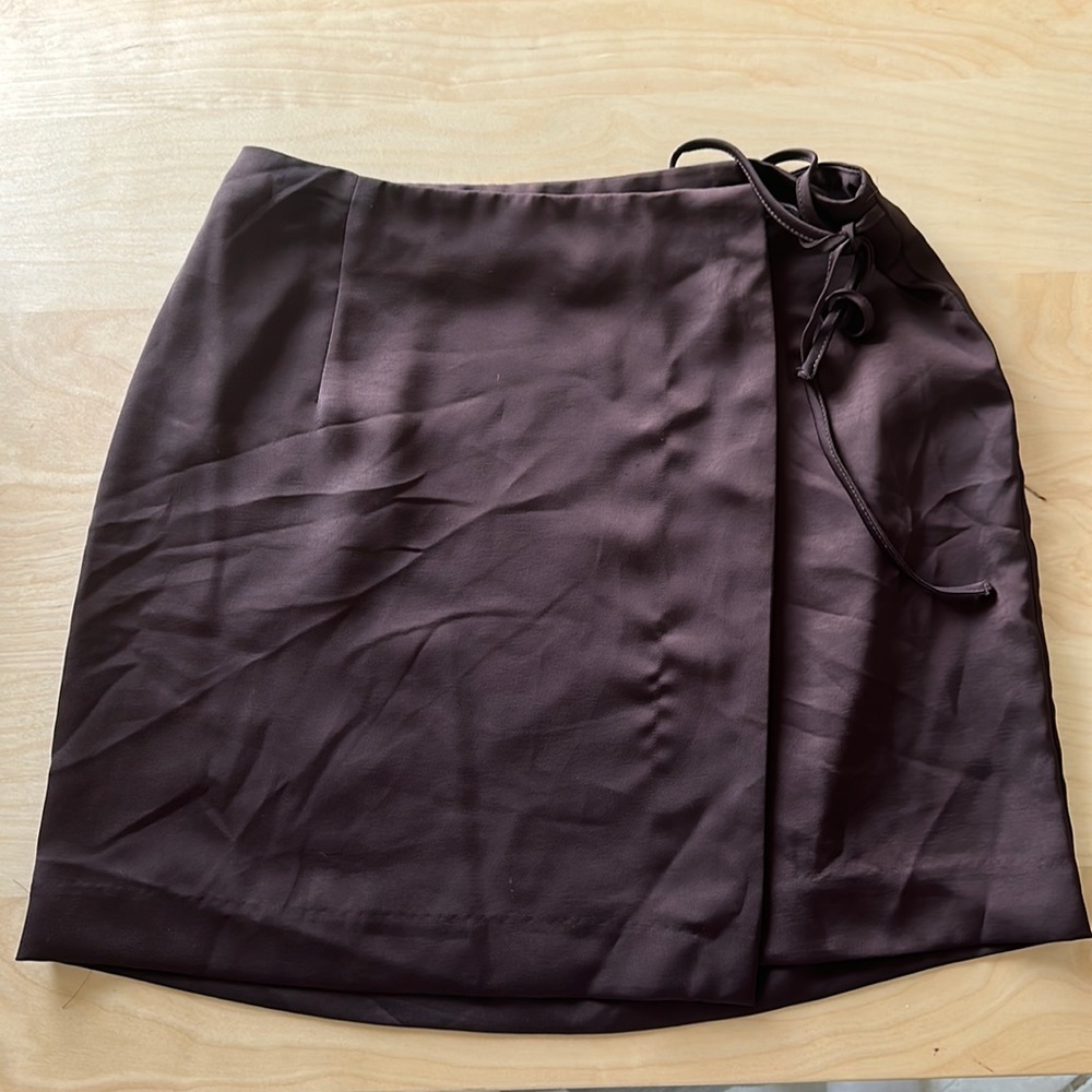 A New Day chocolate brown mini wrap skirt - perfect transition piece to fall!